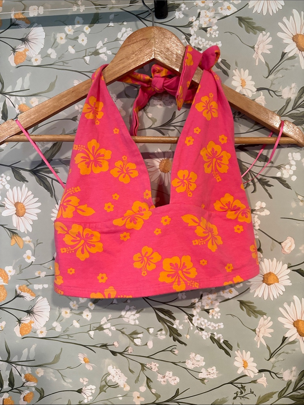 Garage Hot Pink and Yellow Floral Halter Top